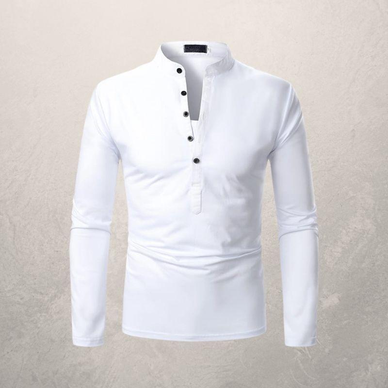Men's Solid Color Multi-Button Decoration Casual Long-Sleeved T-Shirt